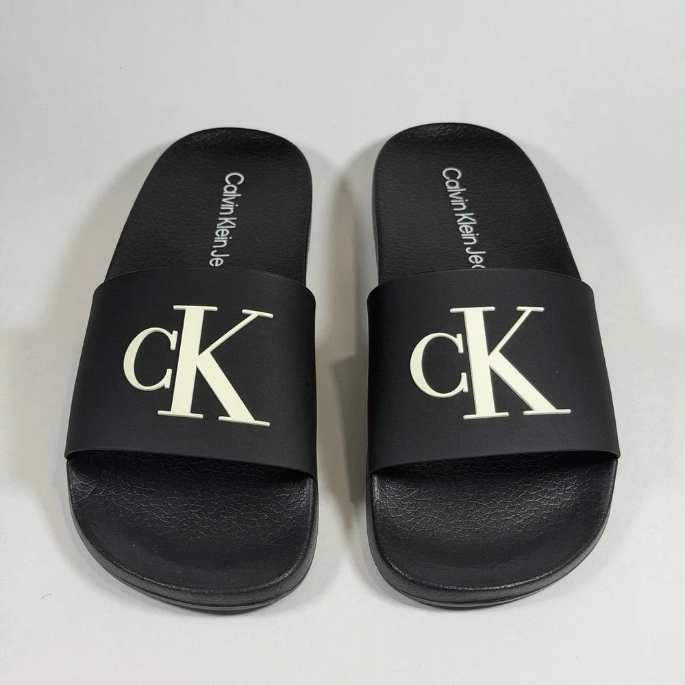 Calvin Klein Size-6M Womens Slide Sandals Arin Logo Beach Black
